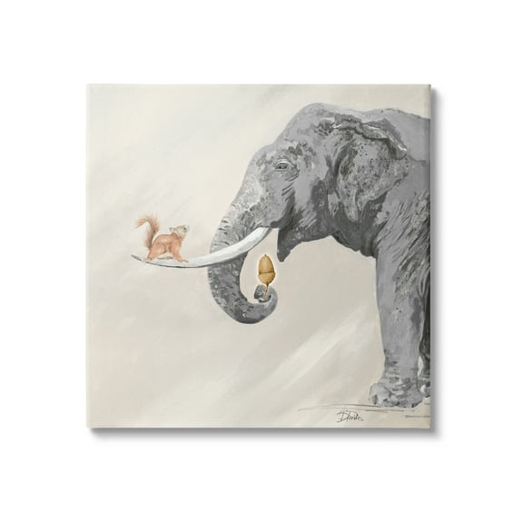 Stupell Fun Elephant And Squirrel Acorn Animals Animals & Insects Painting Gallery Wrapped Canvas Print Wall Art