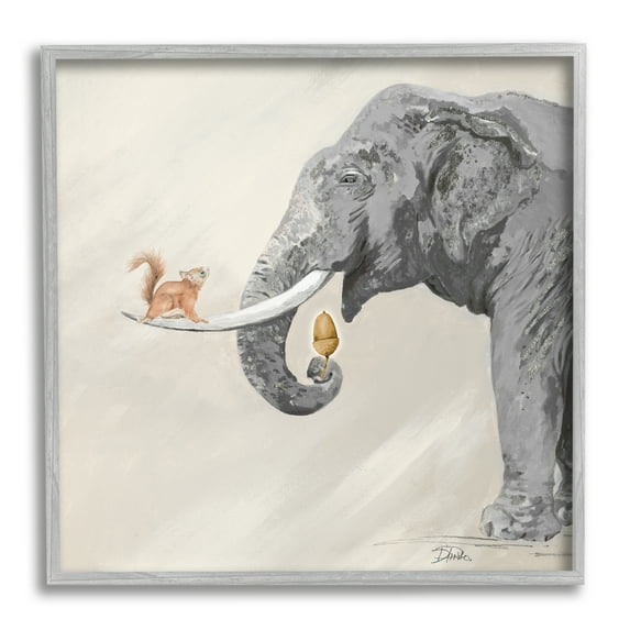 Stupell Fun Elephant And Squirrel Acorn Animals Animals & Insects Painting Gray Framed Art Print Wall Art