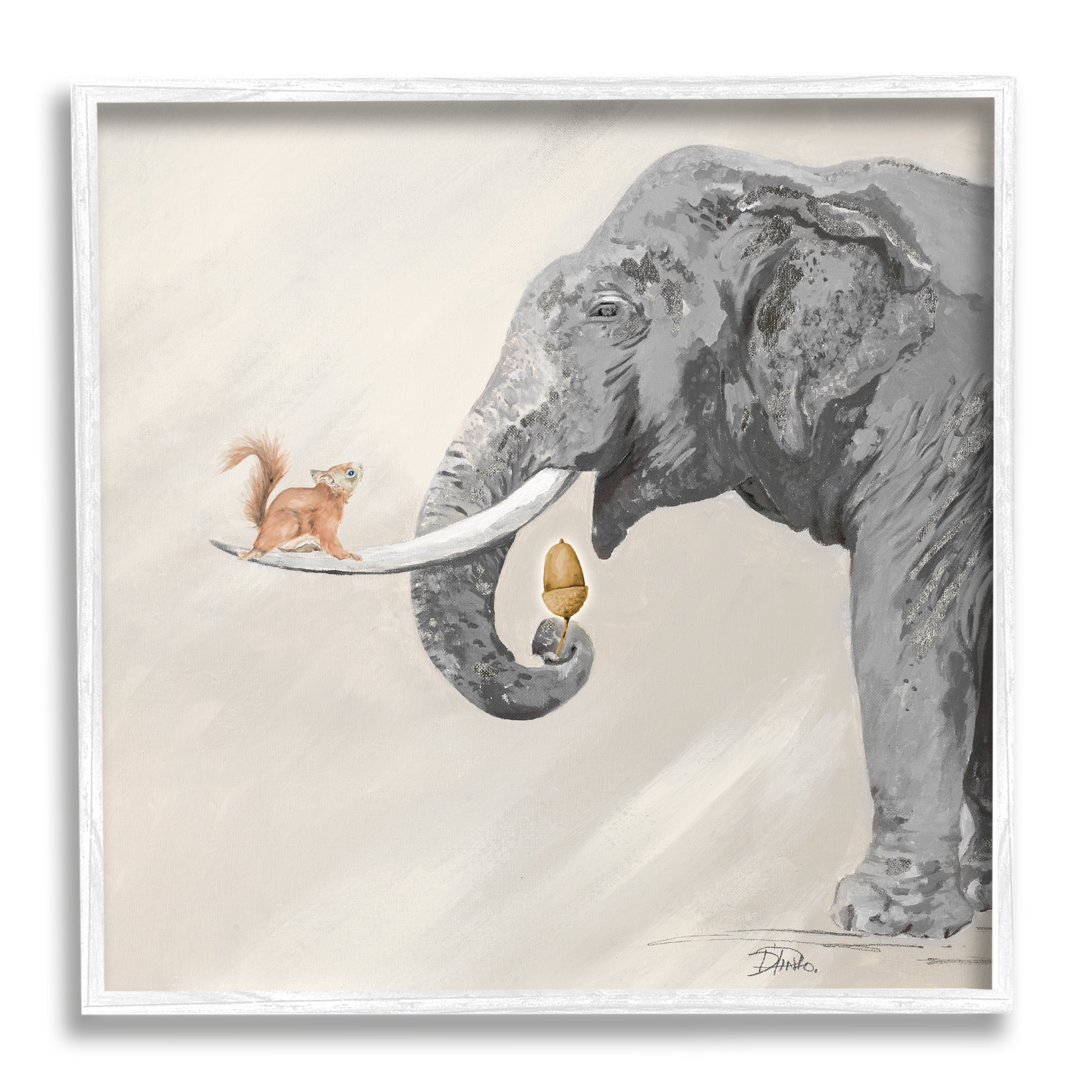 Stupell Fun Elephant And Squirrel Acorn Animals Animals & Insects Painting White Framed Art Print Wall Art