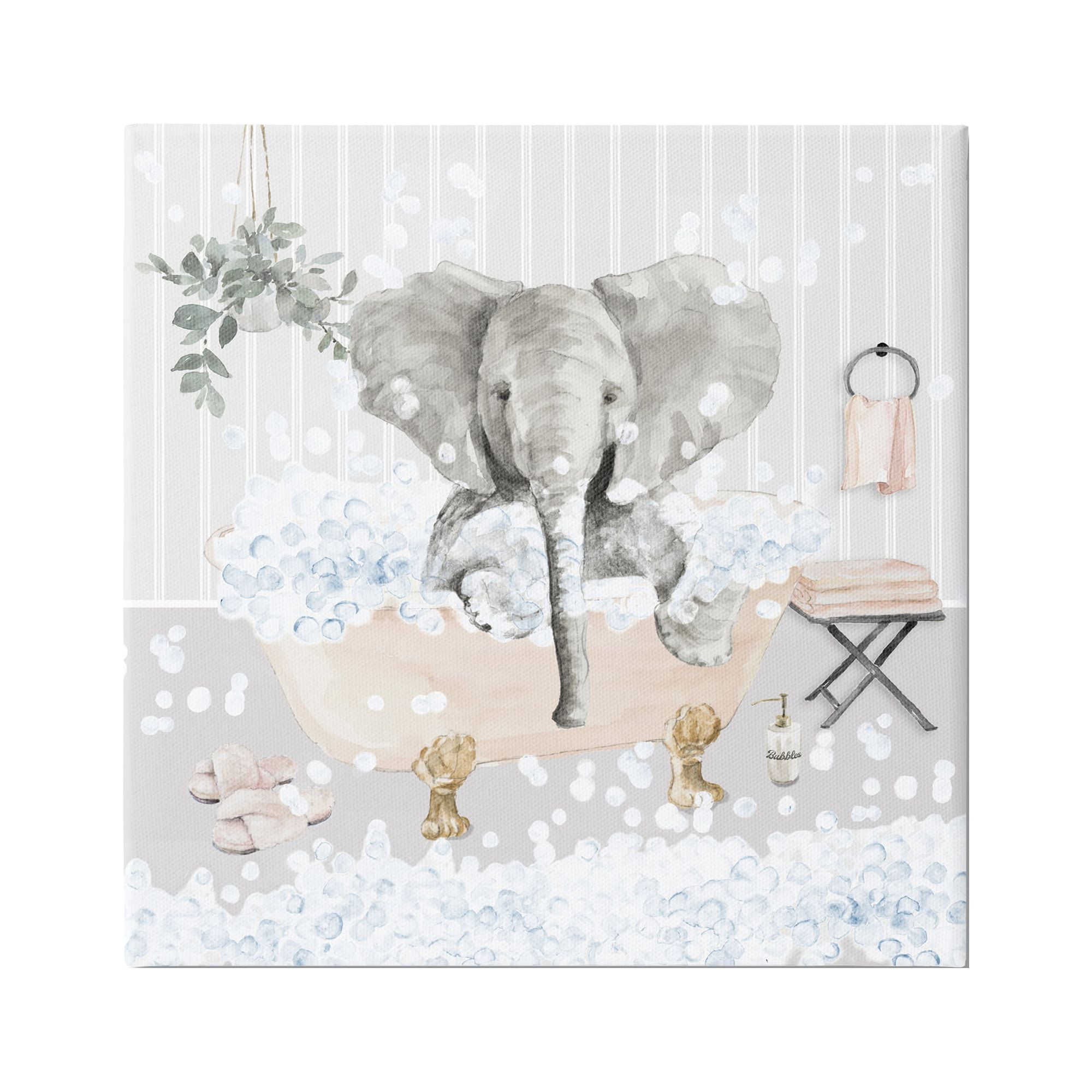 Stupell Fun Elephant Bubble Bath Tub Animals & Insects Painting Gallery Wrapped Canvas Print Wall Art