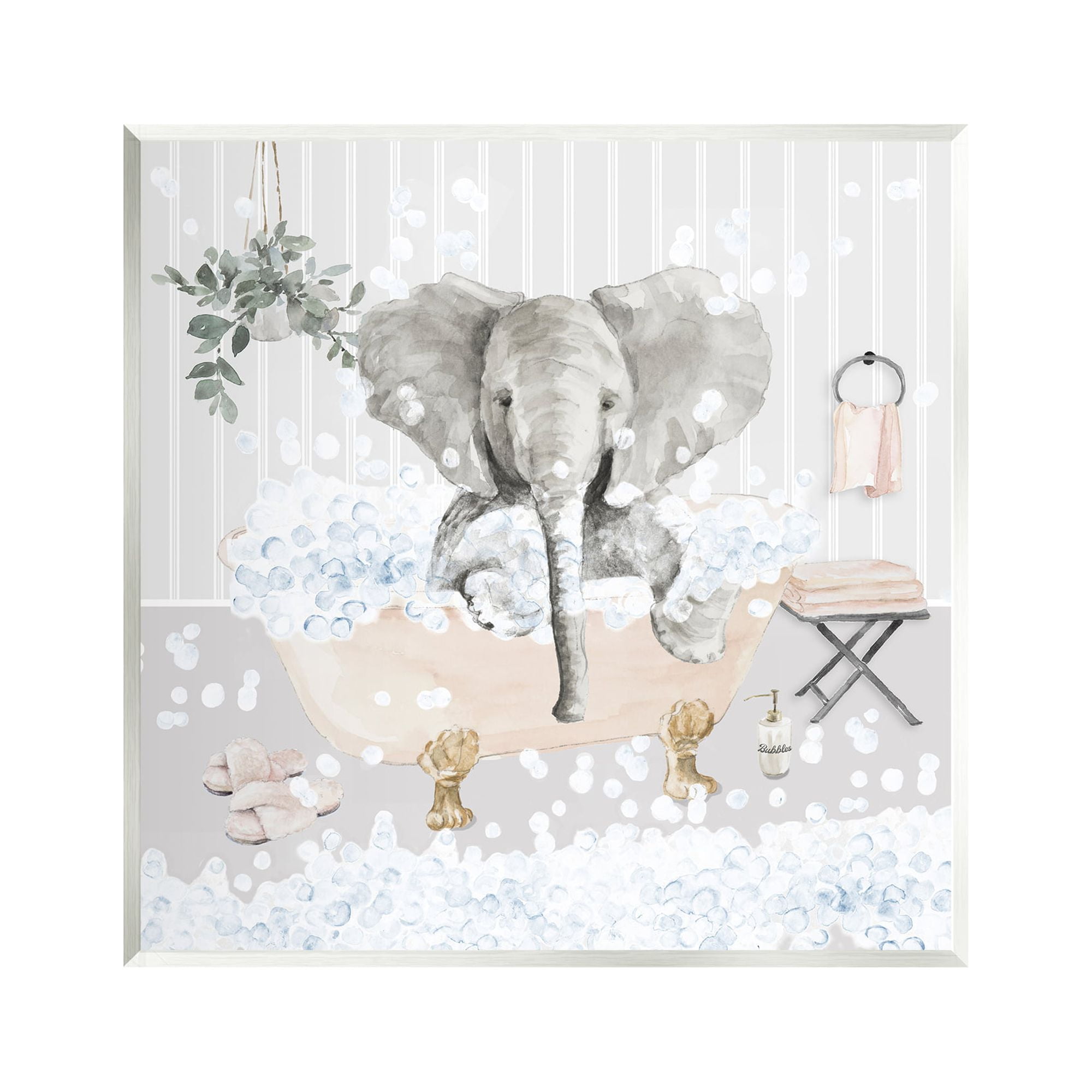 Stupell Fun Elephant Bubble Bath Tub Animals & Insects Painting Wall Plaque Unframed Art Print Wall Art