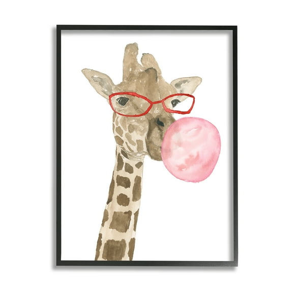 Stupell Fun Giraffe Bubblegum Animal Animals & Insects Painting Black Framed Art Print Wall Art
