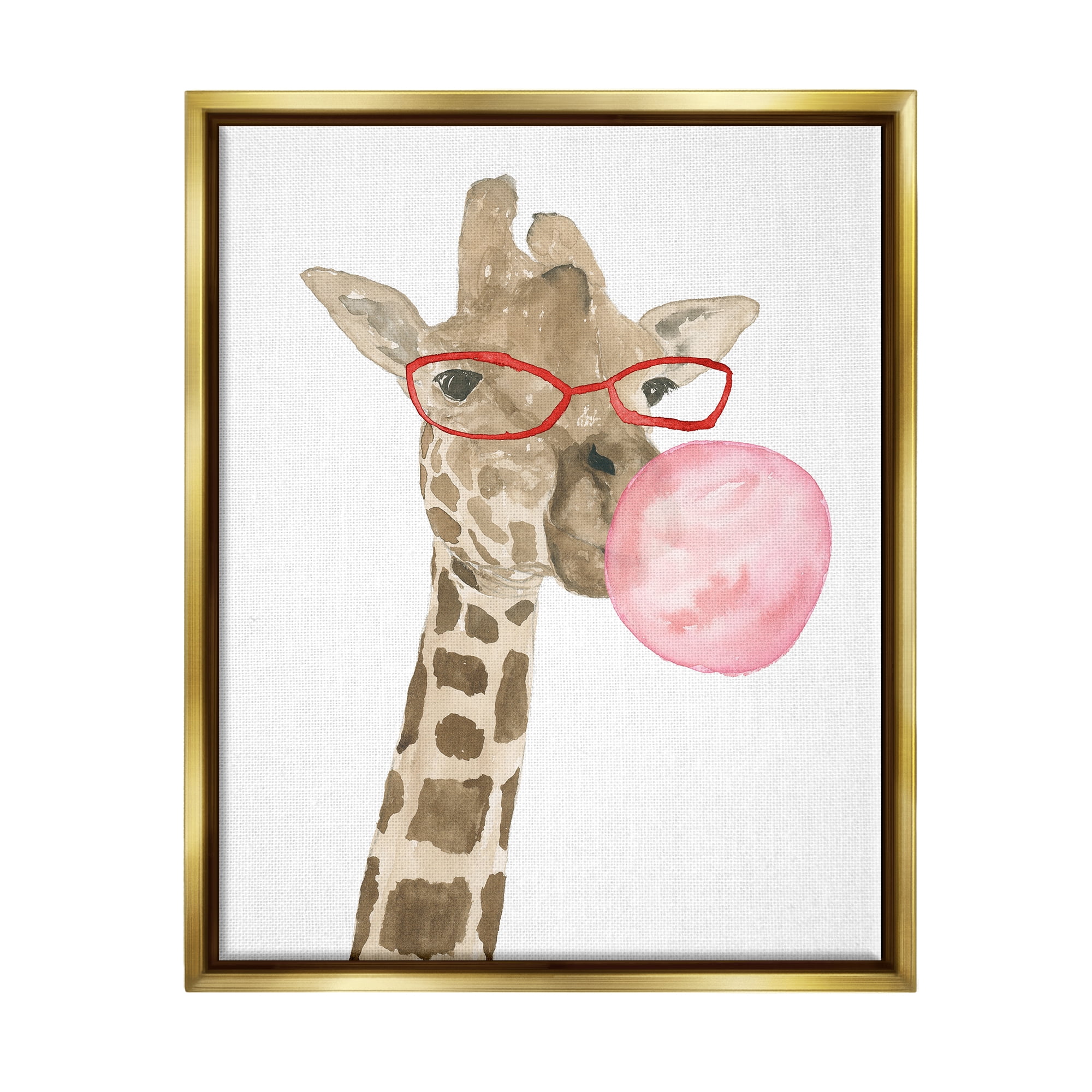 Stupell Fun Giraffe Bubblegum Animal Animals & Insects Painting Gold Floater Framed Art Print Wall Art