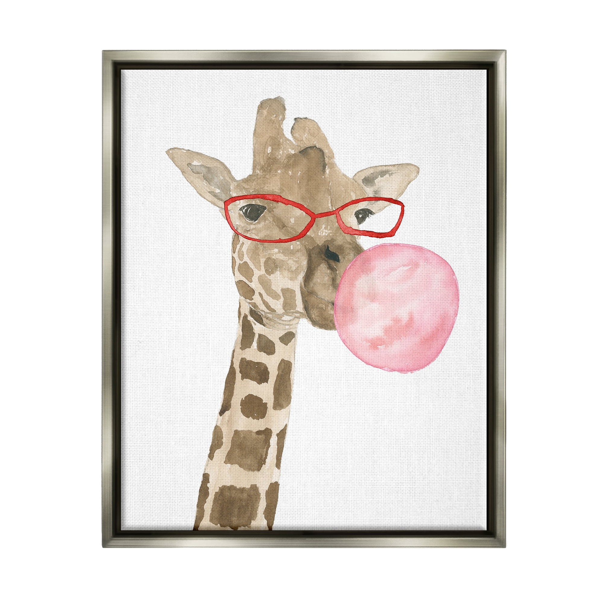 Stupell Fun Giraffe Bubblegum Animal Animals & Insects Painting Gray Floater Framed Art Print Wall Art
