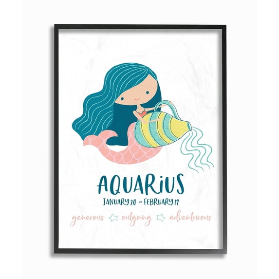 The Kids Room by Stupell Fun Modern Zodiac Aquarius Mermaid Framed Giclee Texturized Art, 11 x 1.5 x 14