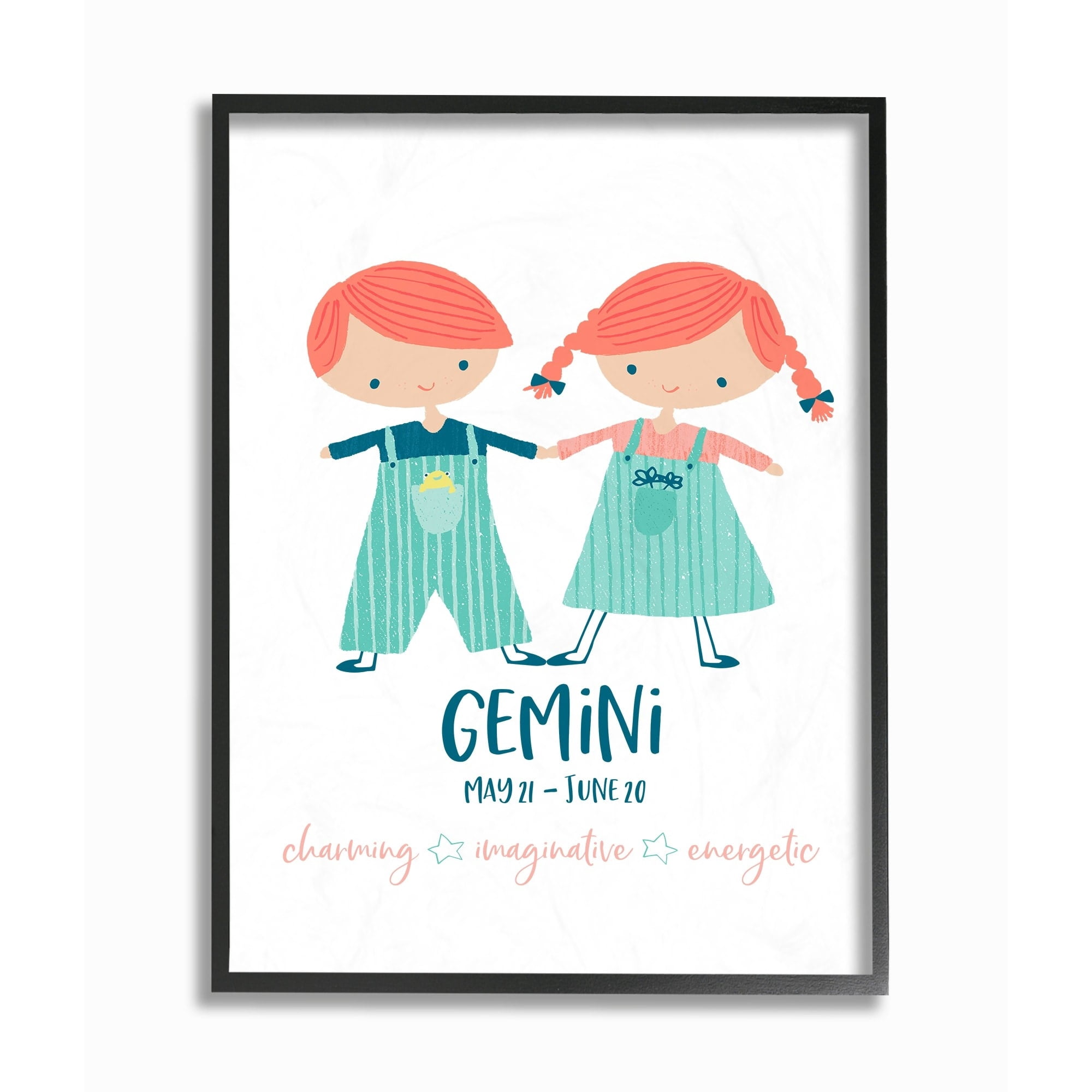 Stupell Fun Modern Zodiac Gemini Children, Framed Giclee, 11 x 1.5 x 14, A - Multi-color 11 x 14