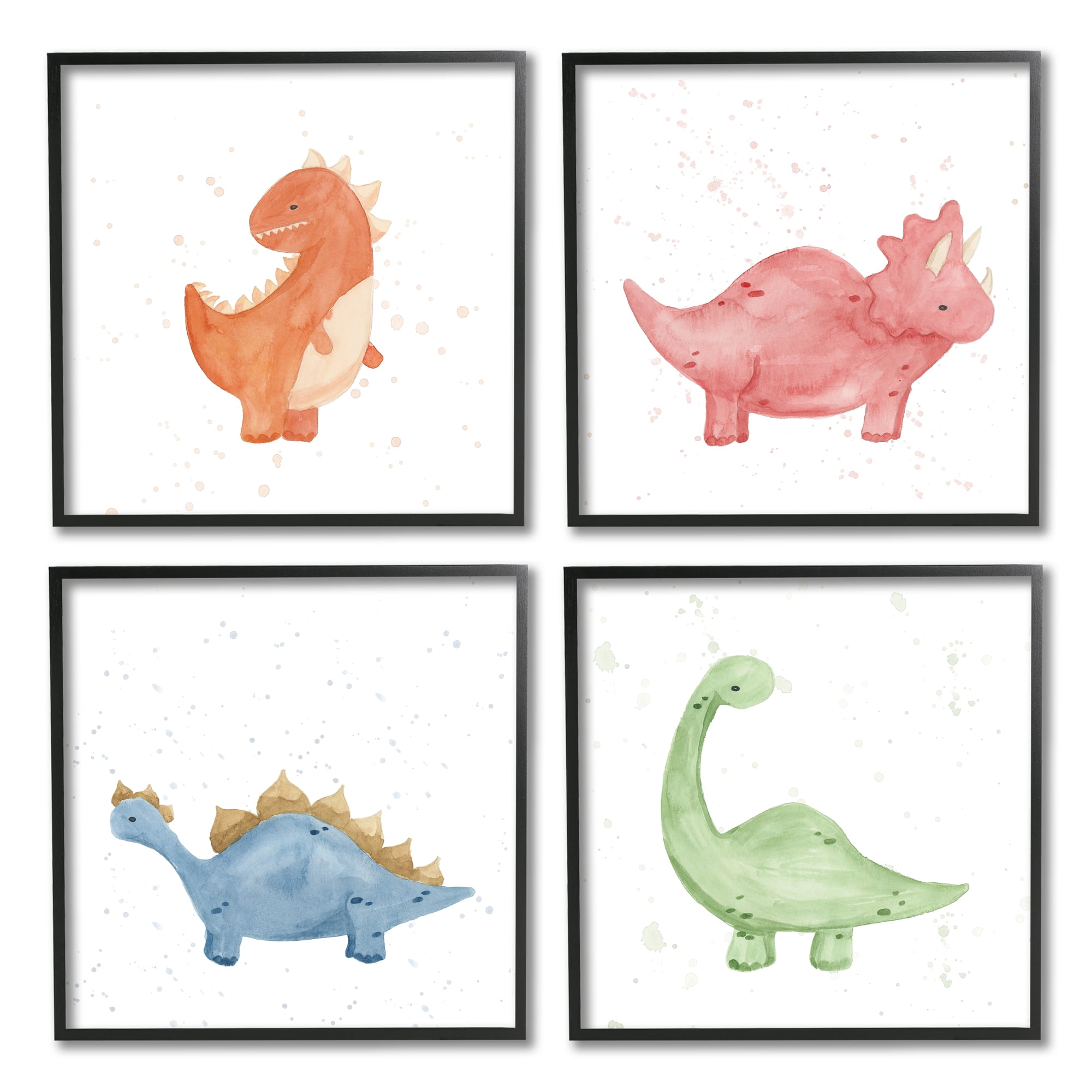 Stupell Fun Nursery Dinosaurs Animals Animals & Insects Painting Black Framed Art Print Wall Art, Set of 4