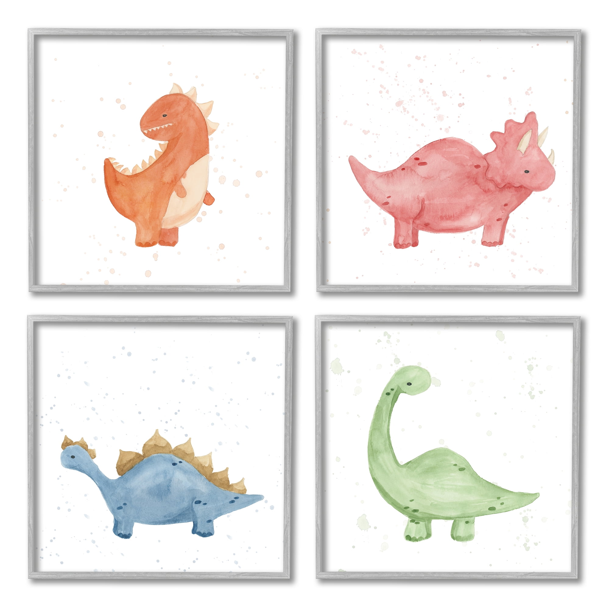 Stupell Fun Nursery Dinosaurs Animals Animals & Insects Painting Gray Framed Art Print Wall Art, Set of 4