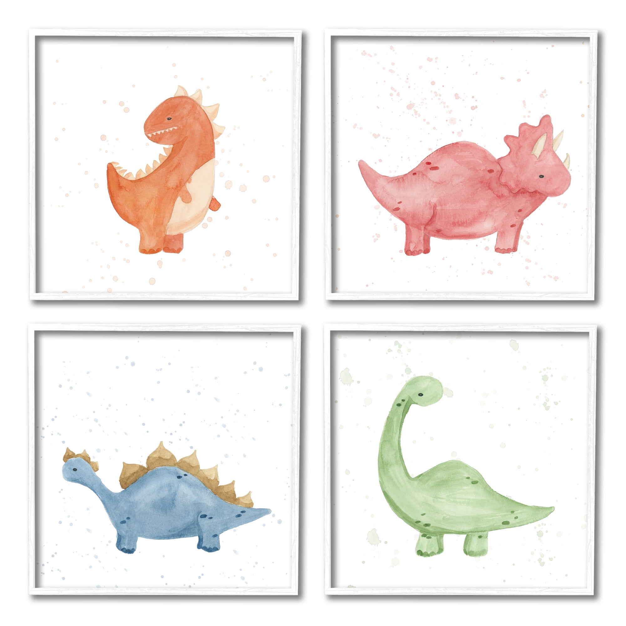 Stupell Fun Nursery Dinosaurs Animals Animals & Insects Painting White Framed Art Print Wall Art, Set of 4