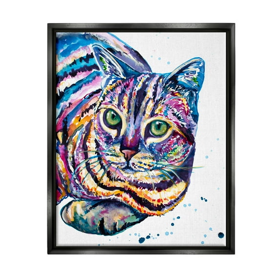 Stupell Fun Striped Rainbow Cat Portrait Animals & Insects Painting Black Floater Framed Art Print Wall Art