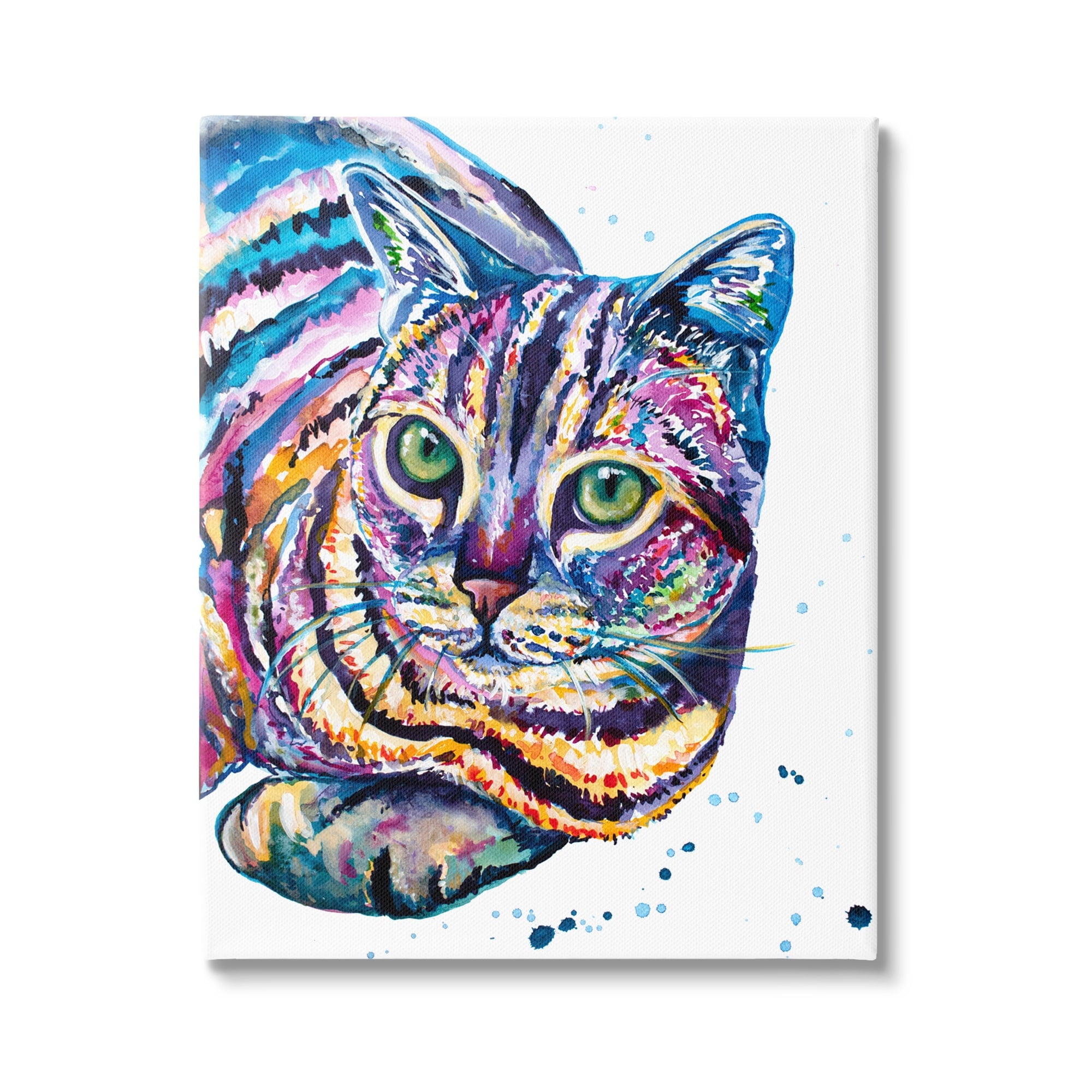 Stupell Fun Striped Rainbow Cat Portrait Animals & Insects Painting Gallery Wrapped Canvas Print Wall Art