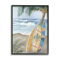 Stupell Fun Summer Surfboards Leaning Palm Tree Landscape Painting Black Framed Art Print Wall Art