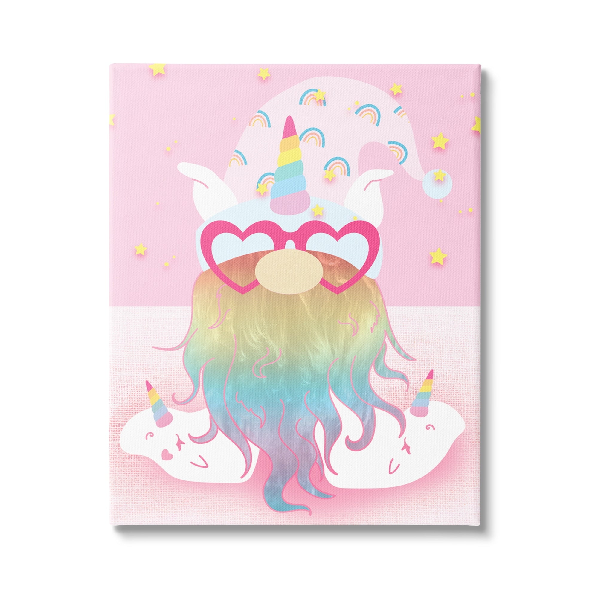Stupell Fun Unicorn Gnome Pink Rainbow Fairy Tales & Fantasy Painting Gallery Wrapped Canvas Print Wall Art