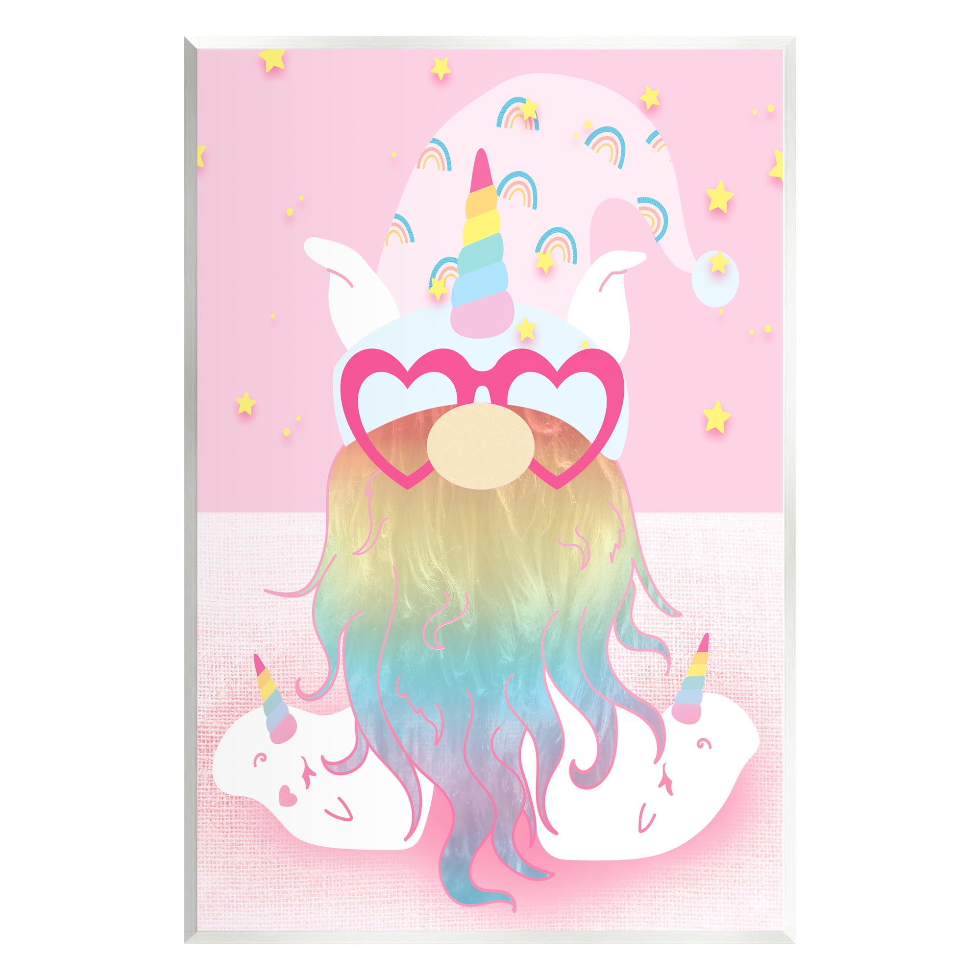 Stupell Fun Unicorn Gnome Pink Rainbow Fairy Tales & Fantasy Painting Wall Plaque Unframed Art Print Wall Art