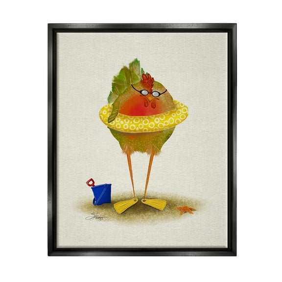 Stupell Fun Whimsical Bird Beach Tube Landscape Painting Black Floater Framed Art Print Wall Art