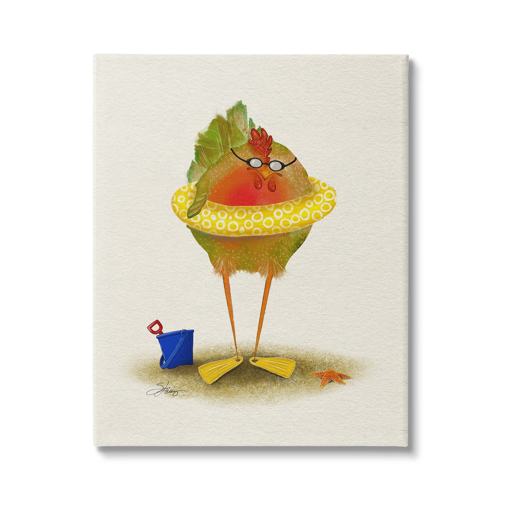 Stupell Fun Whimsical Bird Beach Tube Landscape Painting Gallery Wrapped Canvas Print Wall Art