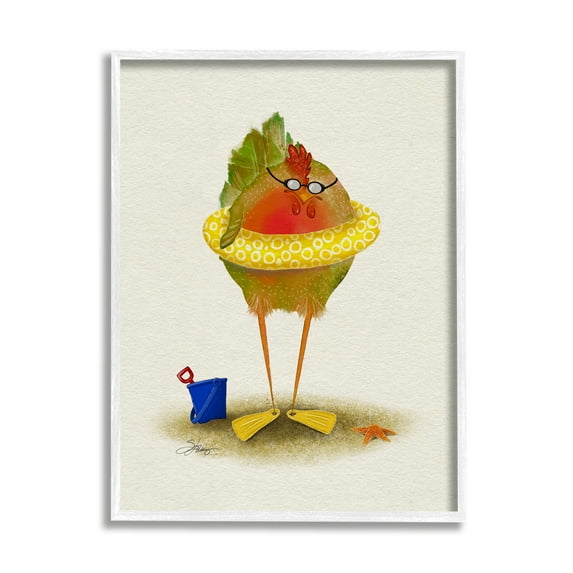 Stupell Fun Whimsical Bird Beach Tube Landscape Painting White Framed Art Print Wall Art