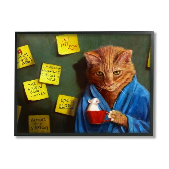 Stupell Funny Cat Morning Coffee Memo Reminders Animals & Insects Painting Black Framed Art Print Wall Art