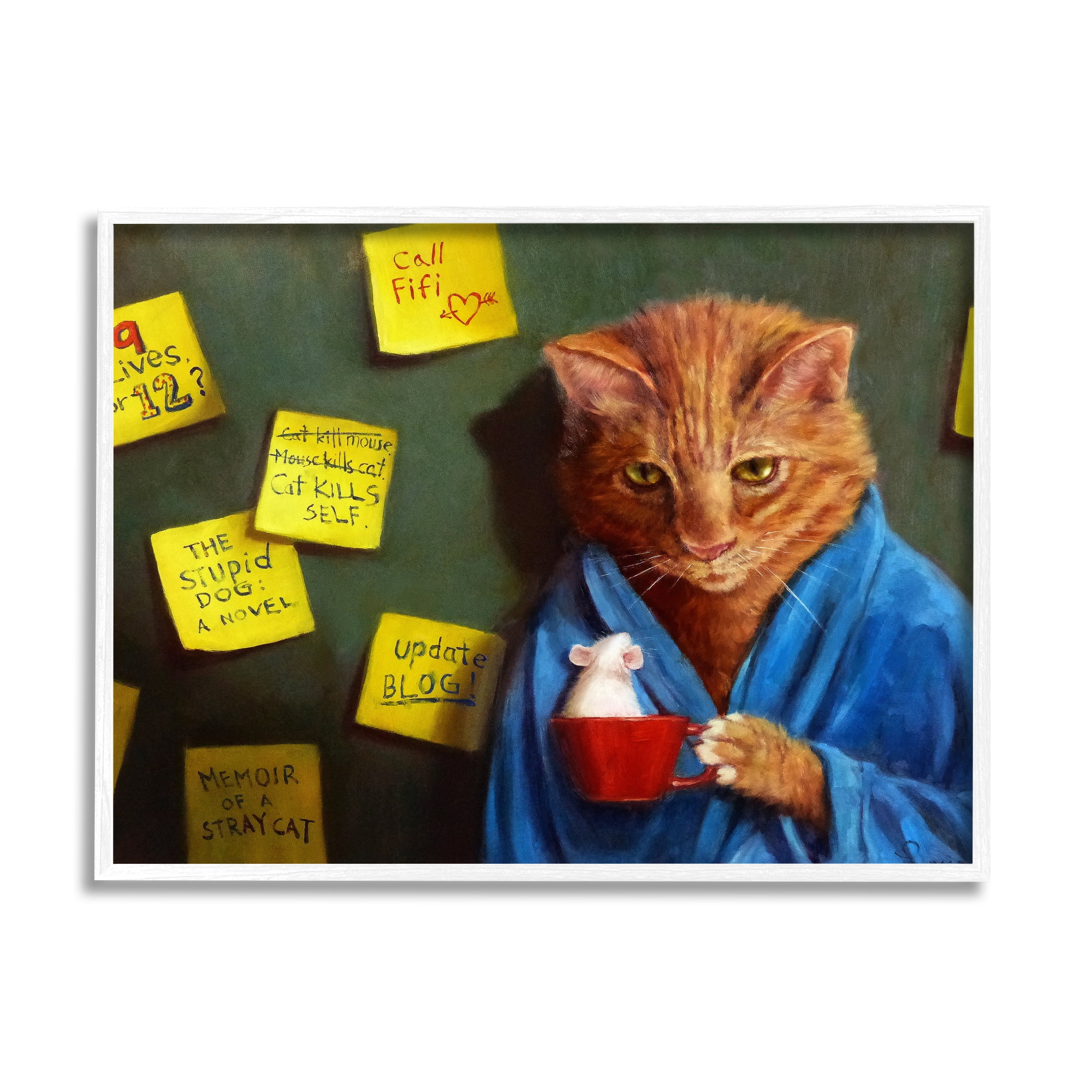 Stupell Funny Cat Morning Coffee Memo Reminders Animals & Insects Painting White Framed Art Print Wall Art