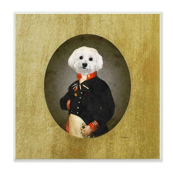 Stupell Industries Funny Classic Vintage Style White Dog Wearing Military Uniform Graphic Art Unframed Art Print Wall Art, 12x12, by Amanda Greenwood