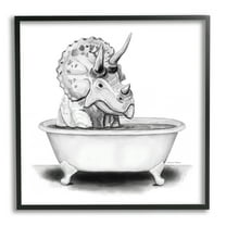 Stupell Funny Dinosaur Bathing Tub Animals & Insects Painting Black Framed Art Print Wall Art