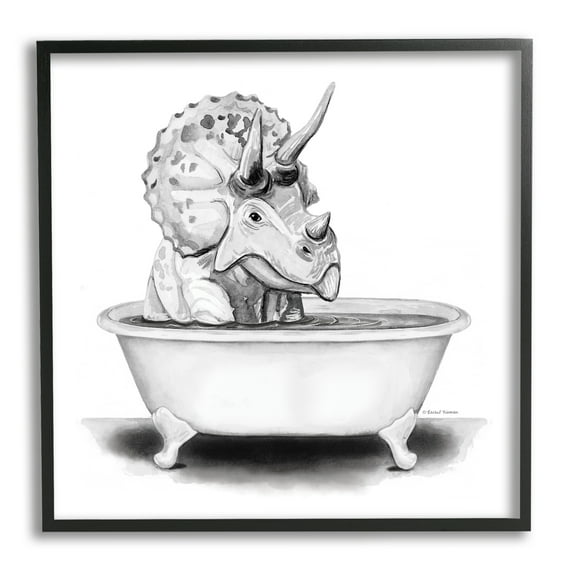 Stupell Funny Dinosaur Bathing Tub Animals & Insects Painting Black Framed Art Print Wall Art