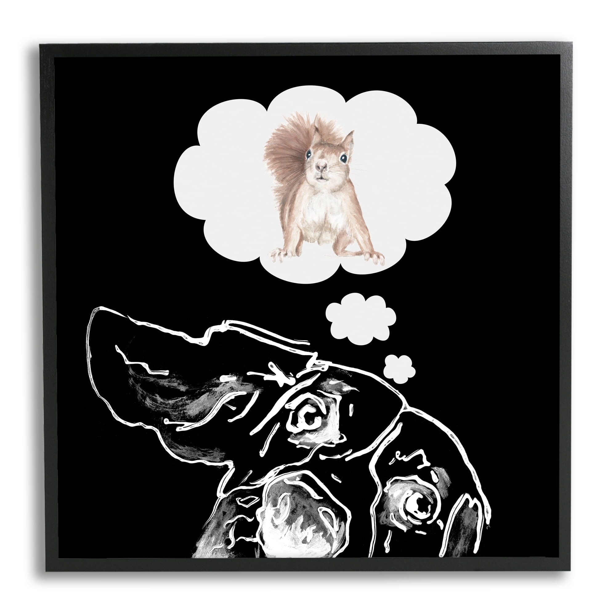 Stupell Funny Dog Dreaming Squirrel Pet Animals & Insects Painting Black Framed Art Print Wall Art