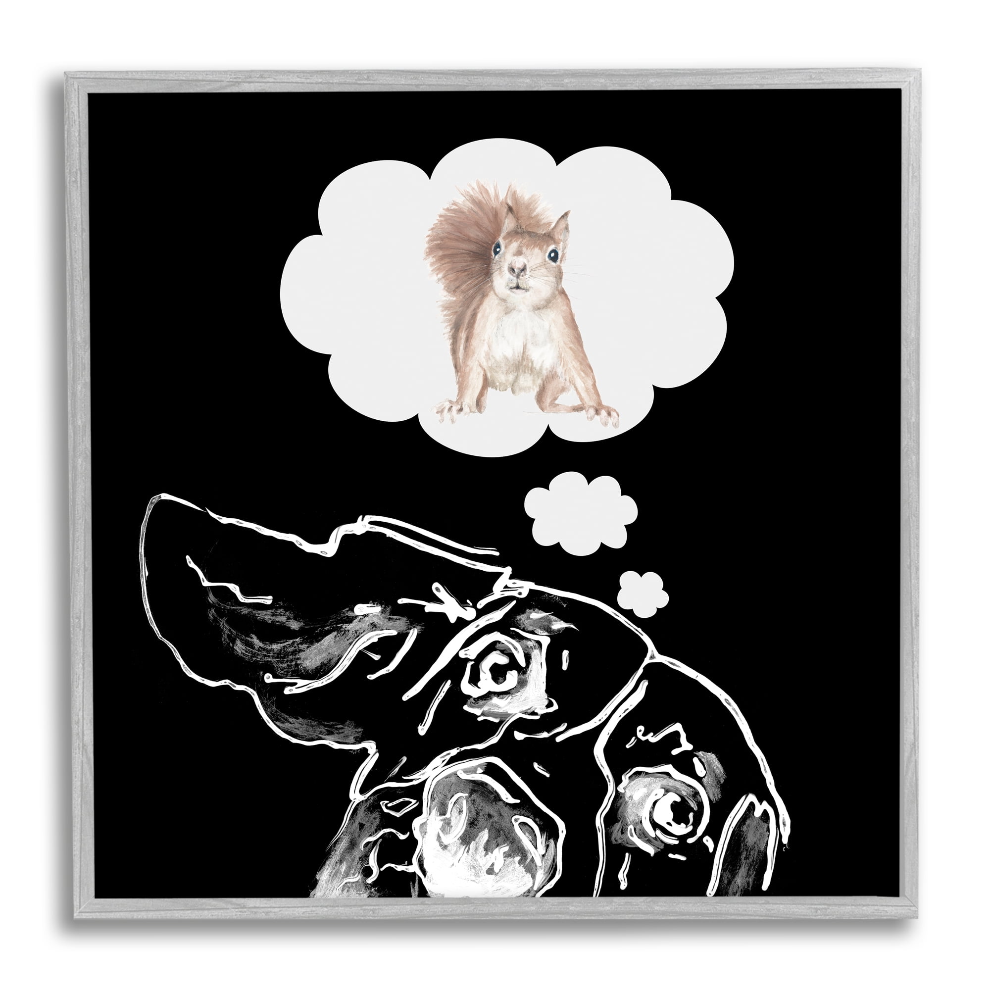 Stupell Funny Dog Dreaming Squirrel Pet Animals & Insects Painting Gray Framed Art Print Wall Art