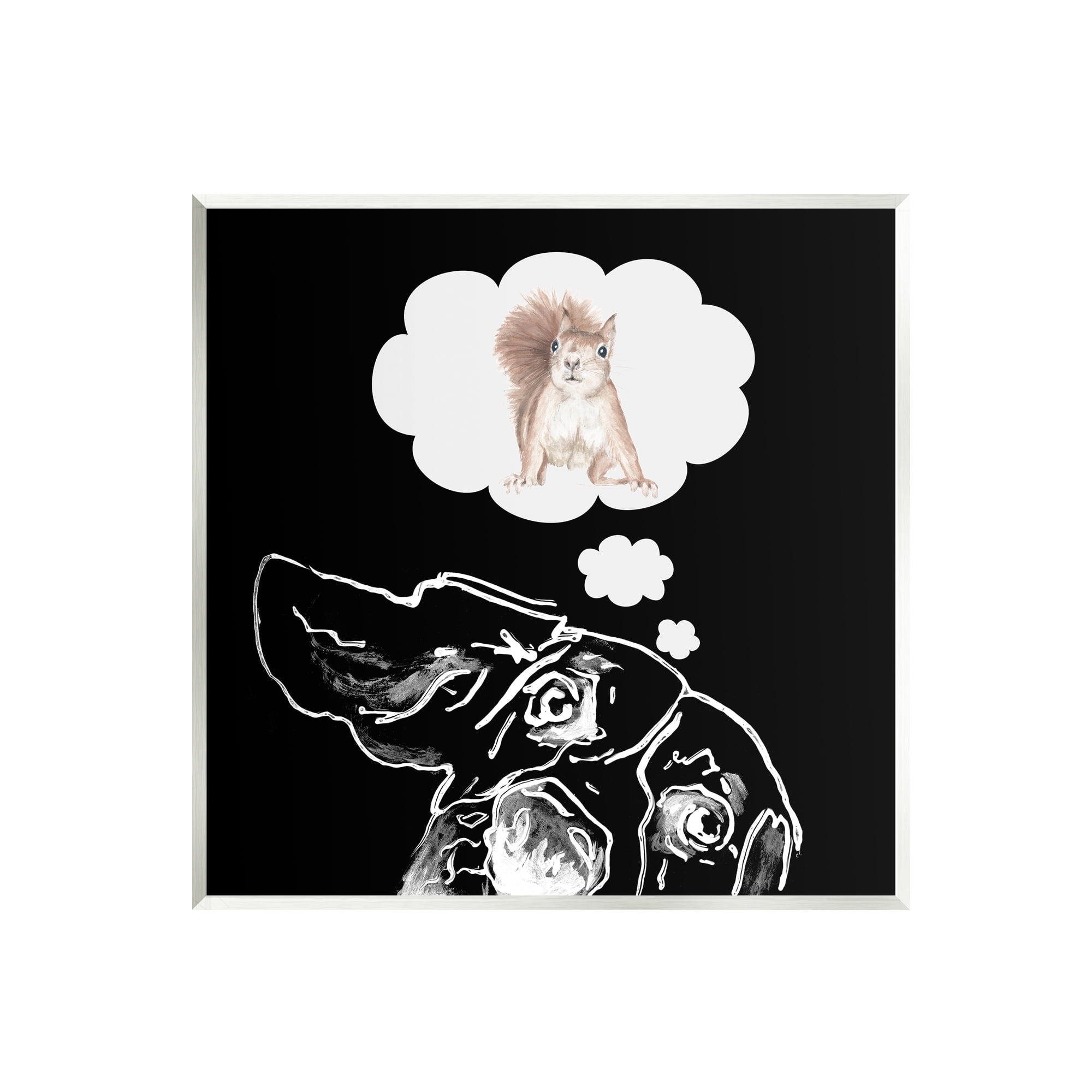 Stupell Funny Dog Dreaming Squirrel Pet Animals & Insects Painting Wall Plaque Unframed Art Print Wall Art