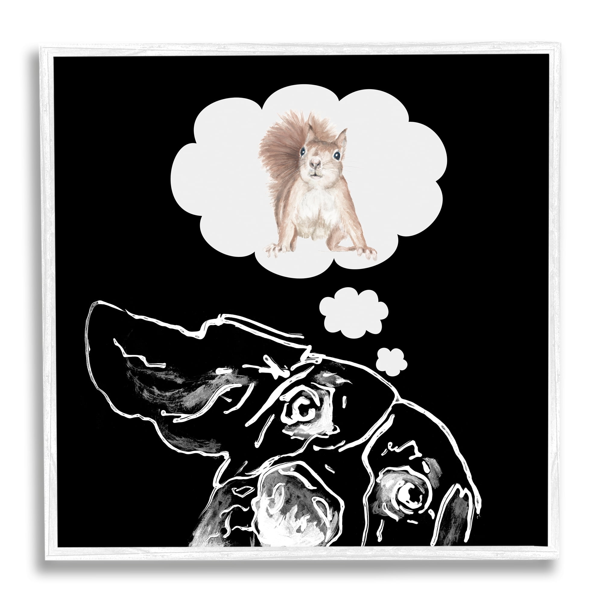 Stupell Funny Dog Dreaming Squirrel Pet Animals & Insects Painting White Framed Art Print Wall Art
