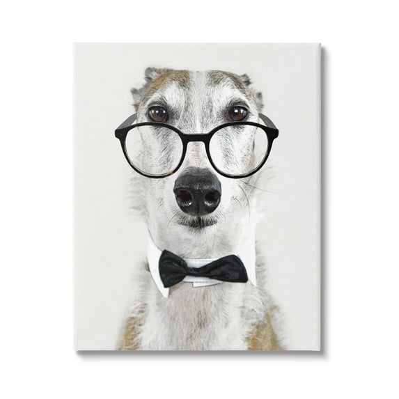 Stupell Funny Dog Formal Bowtie Glasses Animals & Insects Painting Gallery Wrapped Canvas Print Wall Art