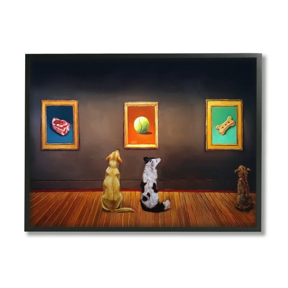 Stupell Funny Dog Museum Gallery Animals Animals & Insects Painting Black Framed Art Print Wall Art