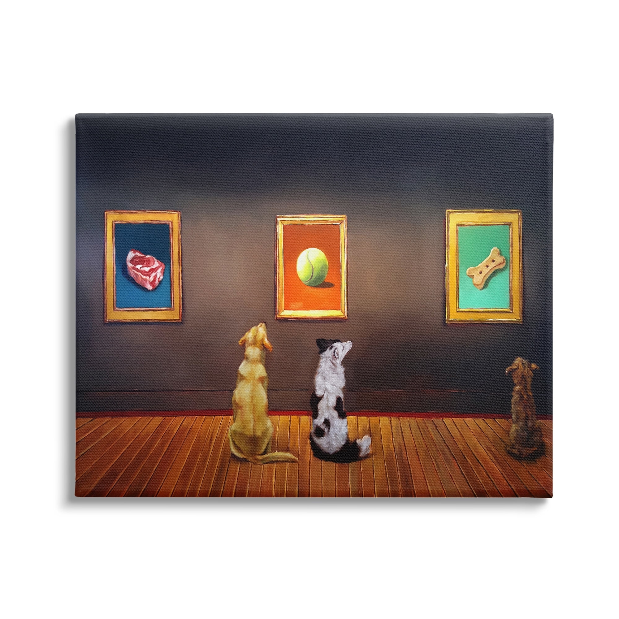Funny Dogs in Museum Gallery Canvas Wall Art