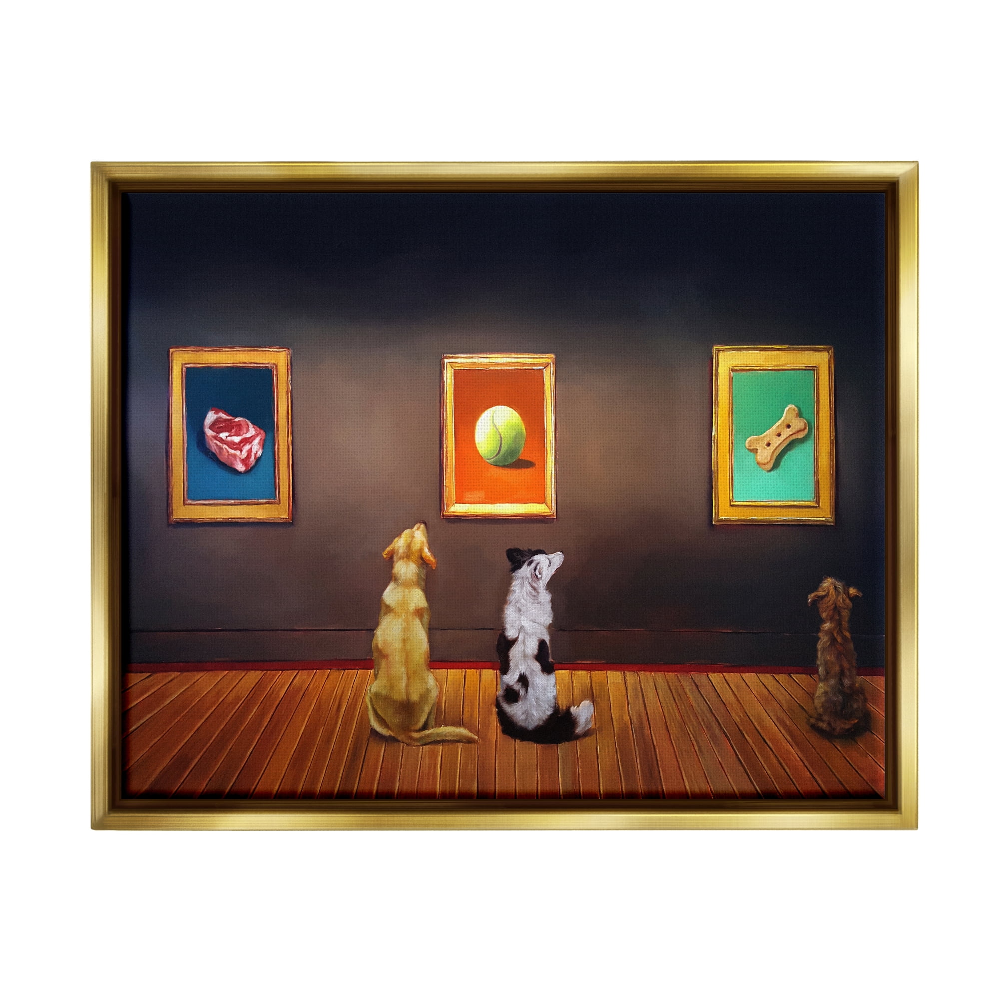Stupell Funny Dog Museum Gallery Animals Animals & Insects Painting Gold Floater Framed Art Print Wall Art