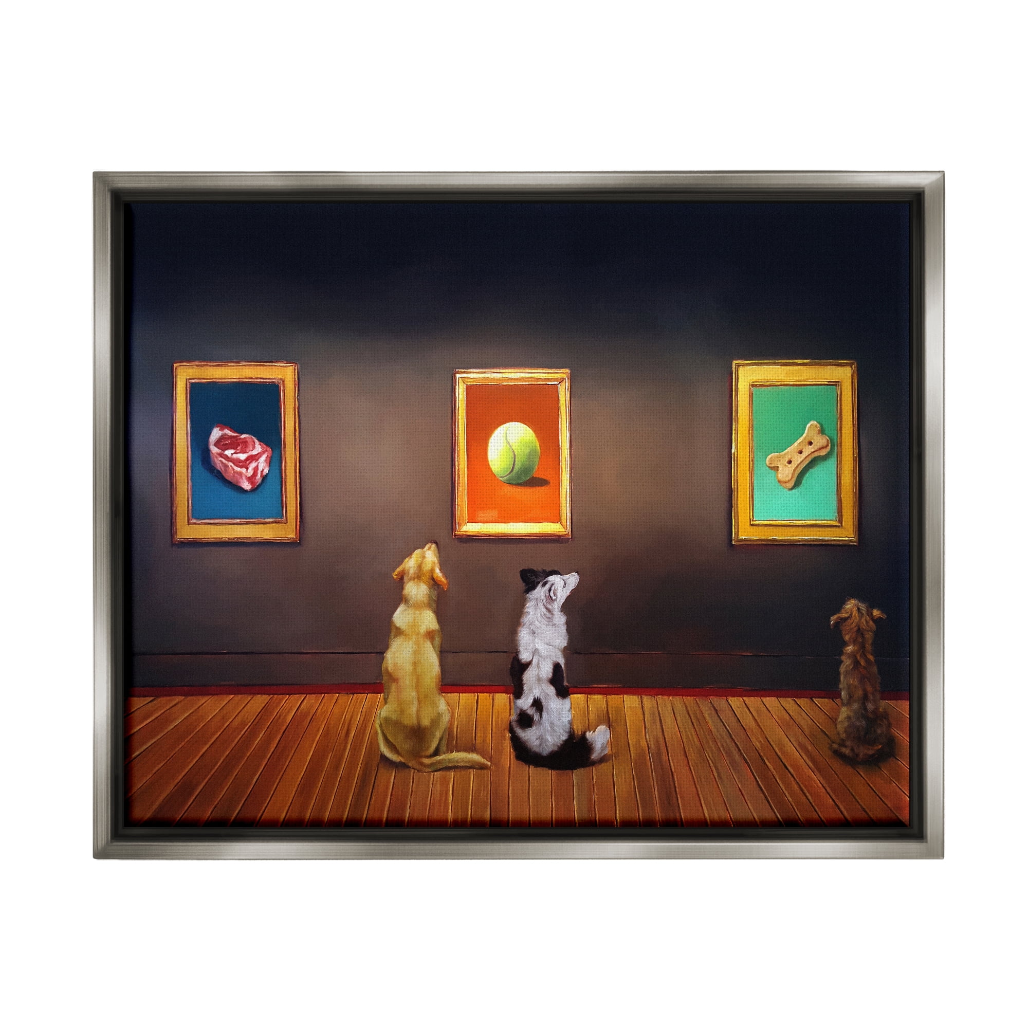 Stupell Funny Dog Museum Gallery Animals Animals & Insects Painting Gray Floater Framed Art Print Wall Art