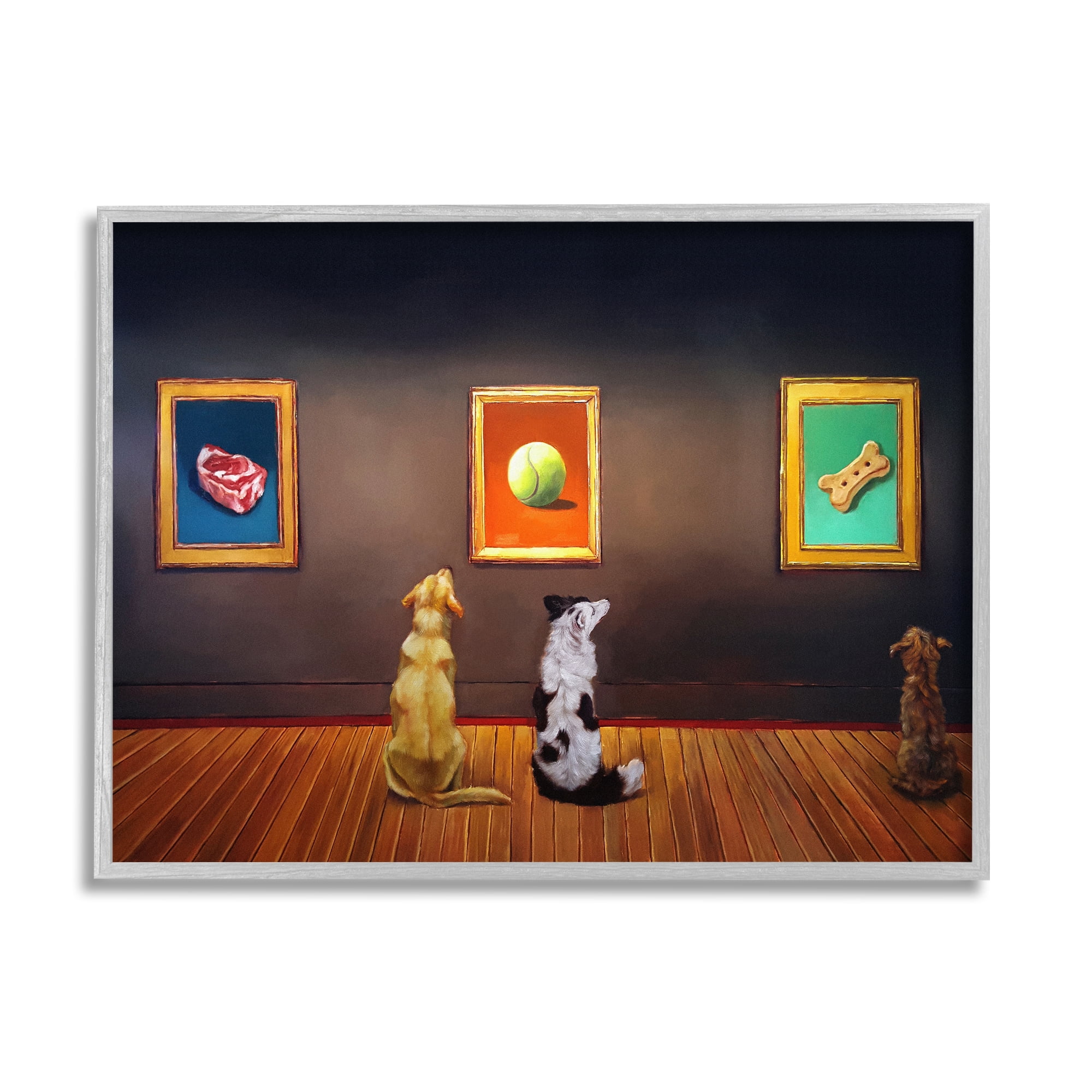 Stupell Funny Dog Museum Gallery Animals Animals & Insects Painting Gray Framed Art Print Wall Art