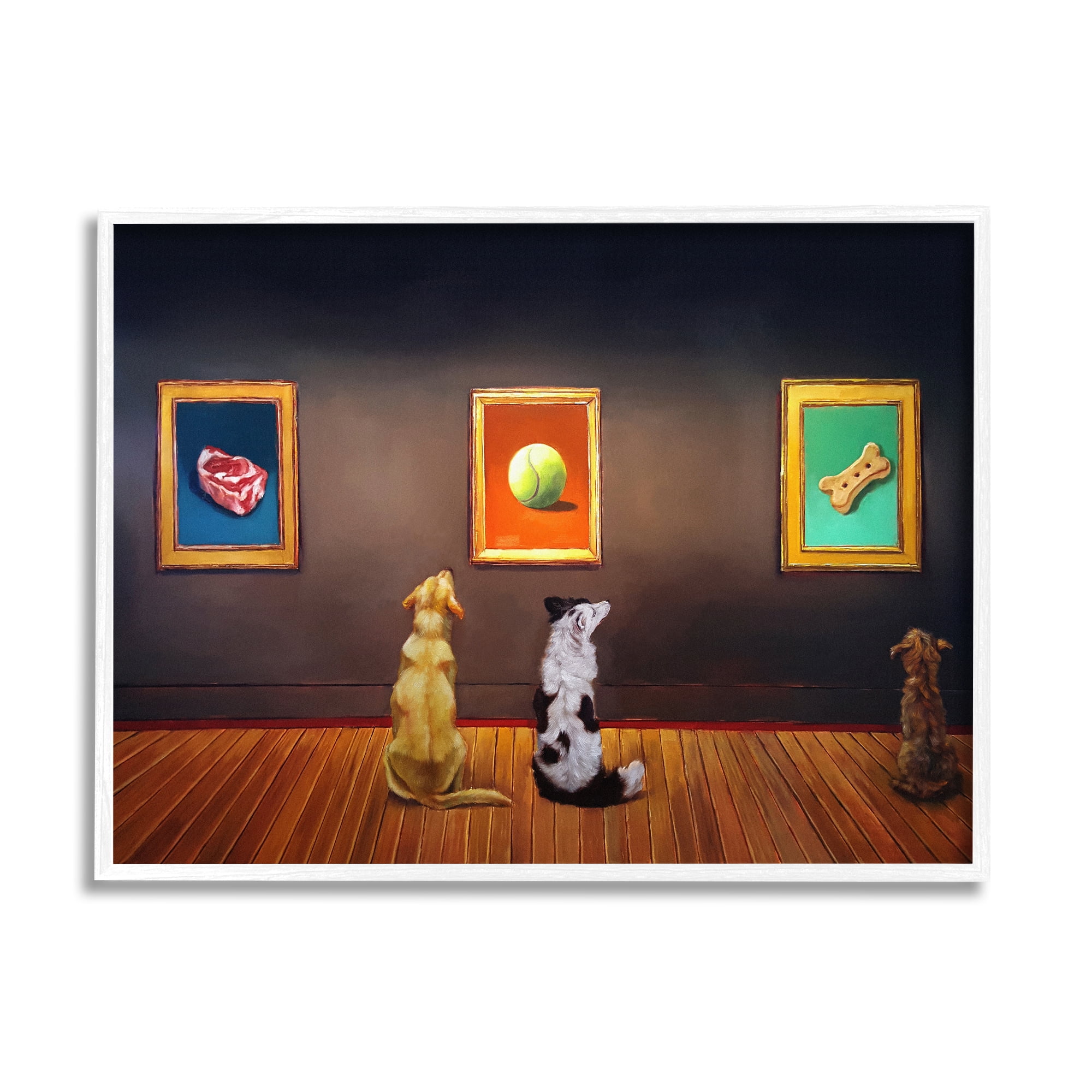 Stupell Funny Dog Museum Gallery Animals Animals & Insects Painting White Framed Art Print Wall Art