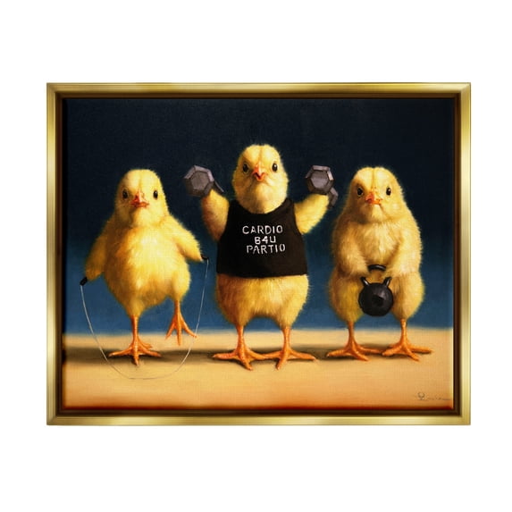 Stupell Funny Exercise Workout Chicks Animals Animals & Insects Painting Gold Floater Framed Art Print Wall Art