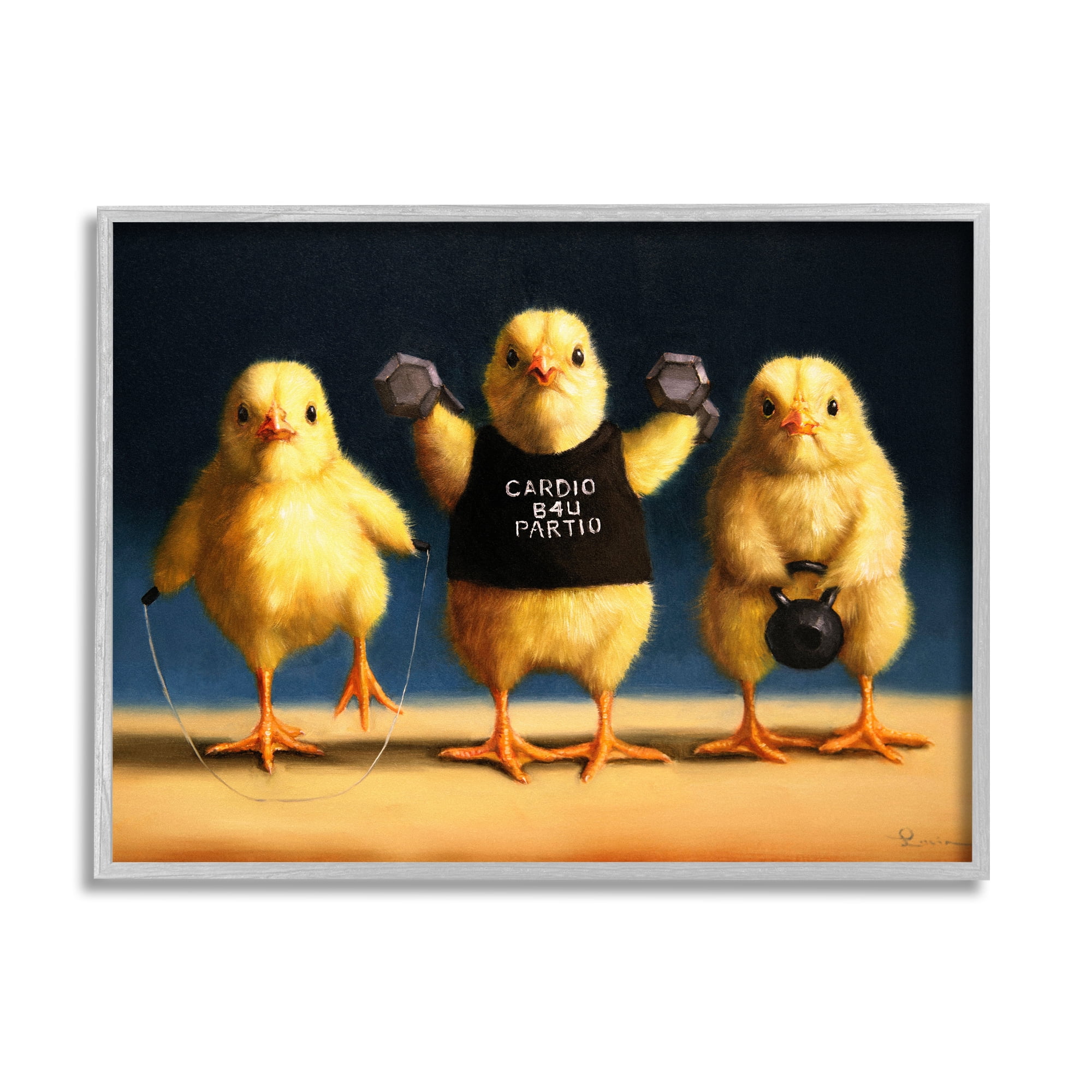 Stupell Funny Exercise Workout Chicks Animals Animals & Insects Painting Gray Framed Art Print Wall Art