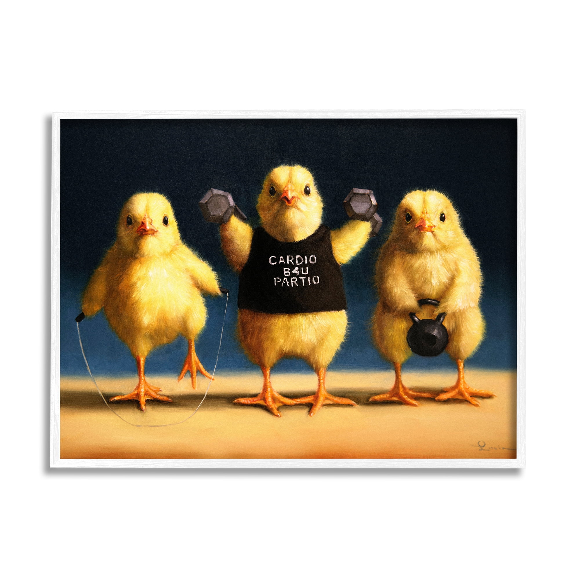 Stupell Funny Exercise Workout Chicks Animals Animals & Insects Painting White Framed Art Print Wall Art