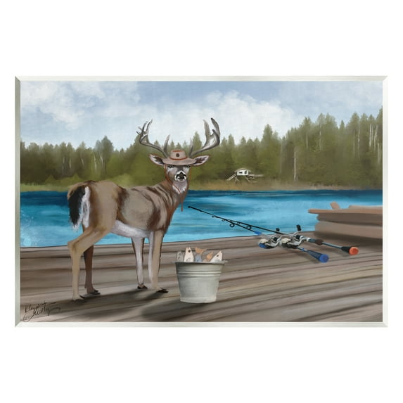 Stupell Funny Fisherman Deer Camp Lake Animals & Insects Painting Wall Plaque Unframed Art Print Wall Art