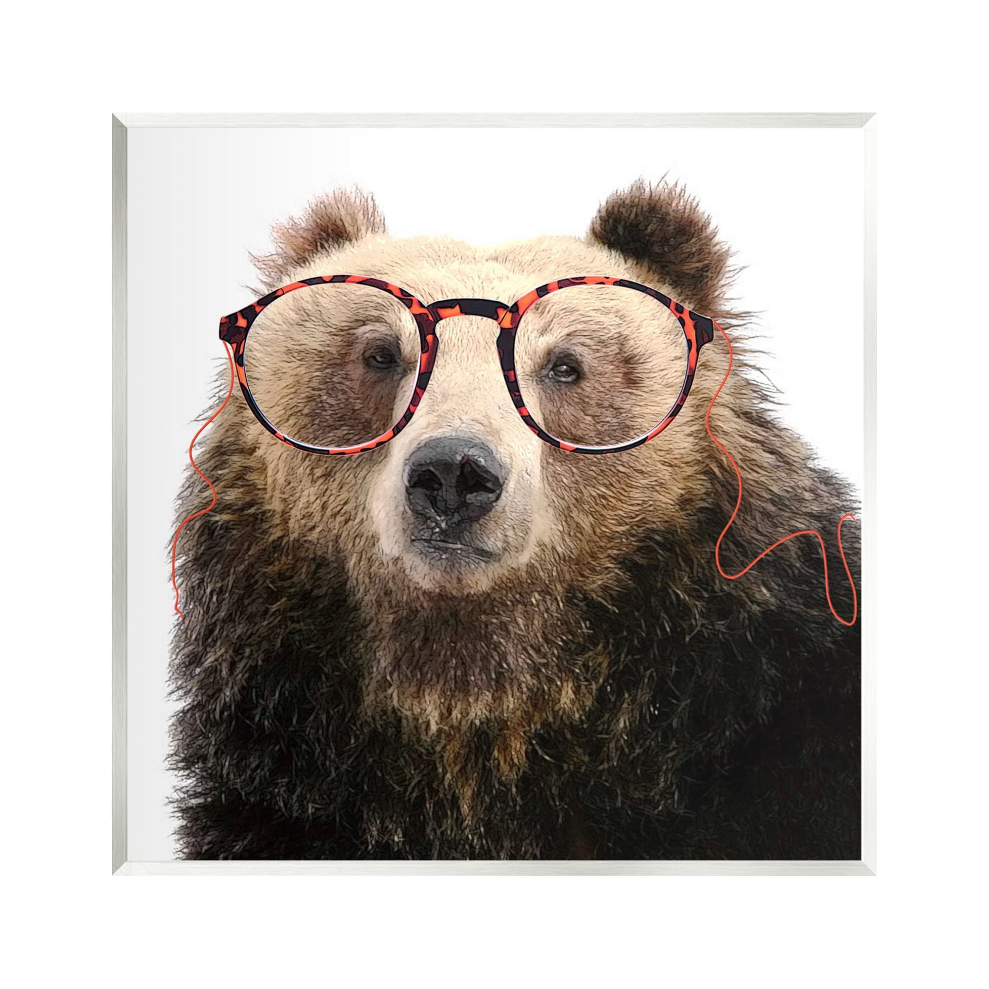 Stupell Funny Grizzly Bear Wearing Glasses Animals & Insects Painting Wall Plaque Unframed Art Print Wall Art