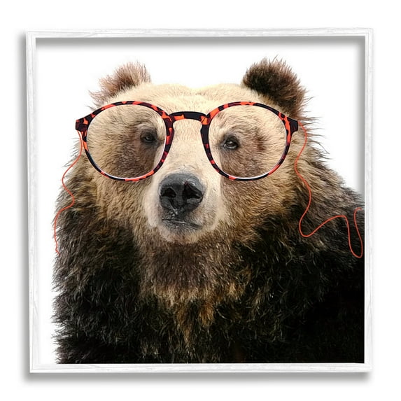 Stupell Funny Grizzly Bear Wearing Glasses Animals & Insects Painting White Framed Art Print Wall Art