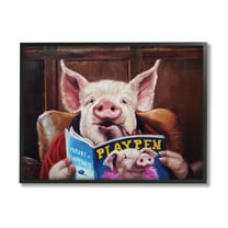 Stupell Funny Pig Magazine Man Cave Animals & Insects Painting Black Framed Art Print Wall Art