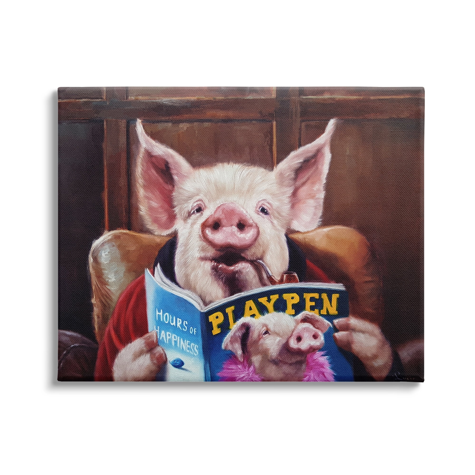 Stupell Funny Pig Magazine Man Cave Animals & Insects Painting Gallery Wrapped Canvas Print Wall Art
