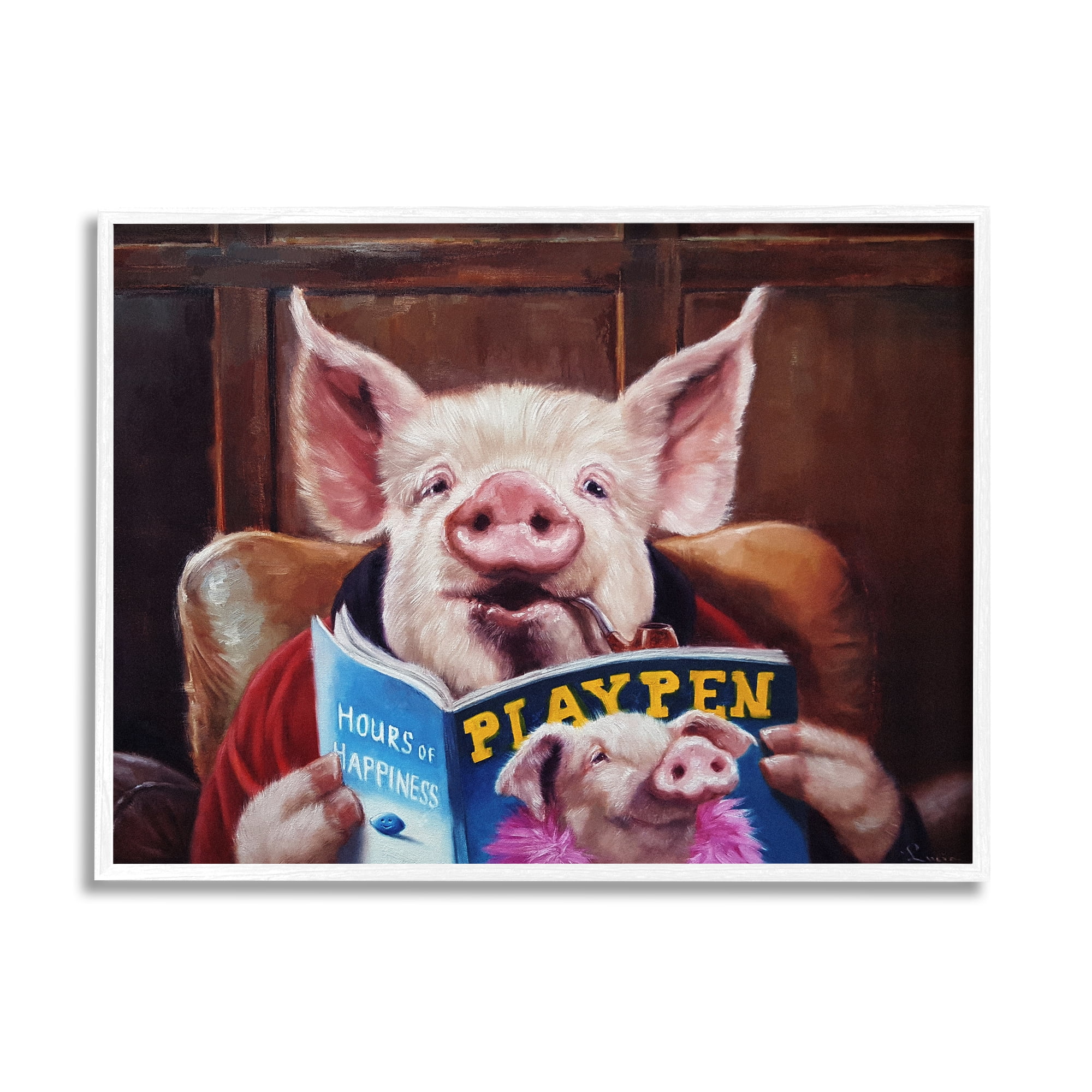 Stupell Funny Pig Magazine Man Cave Animals & Insects Painting White Framed Art Print Wall Art