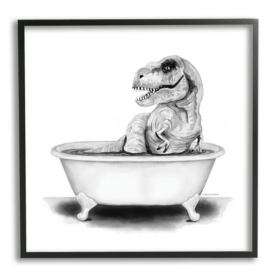 Stupell Funny T-Rex Bathtub Washroom Animals & Insects Painting Black Framed Art Print Wall Art