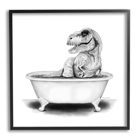 Stupell Funny T-Rex Bathtub Washroom Animals & Insects Painting Black Framed Art Print Wall Art