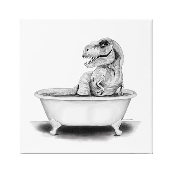 Stupell Funny T-Rex Bathtub Washroom Animals & Insects Painting Gallery Wrapped Canvas Print Wall Art