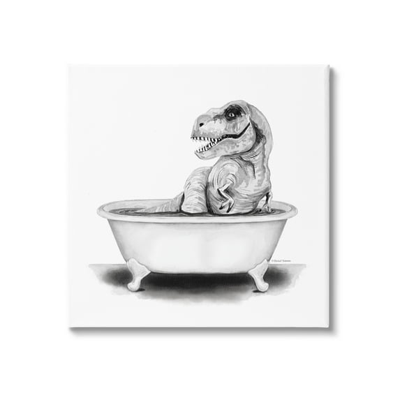 Stupell Funny T-Rex Bathtub Washroom Animals & Insects Painting Gallery Wrapped Canvas Print Wall Art